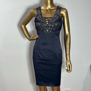 Mandalay Size 8 Satin Embellished Beaded Sleeveless Purple Cocktail Dress Party